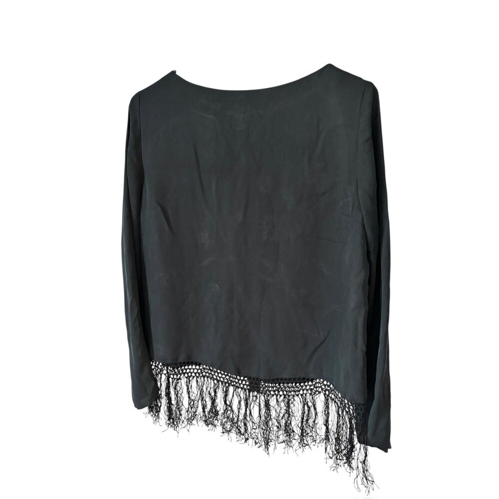 Josephine Chaus Women's Black Floral Embroidery With a  Crocheted Fringe Hem Top - Picture 2 of 8